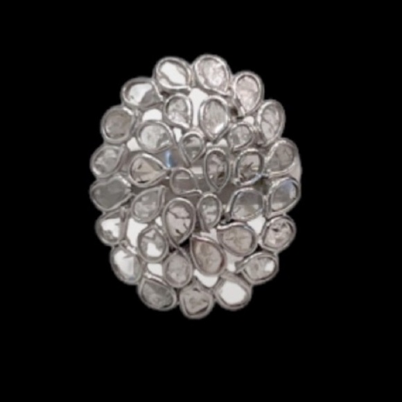 Polki Diamond Sterling Silver Platinum Ring - Picture 6 of 14